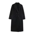 Eleganter schwarzer Herbstmantel für Damen mit klassischem Revers und zweireihigem Design - Schwarz
