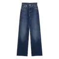 Classic women's high-waisted straight-leg denim jeans featuring a dark blue vintage wash - XS / Bottoms / Indigo Blue
