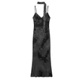 Vista detallada de un vestido midi negro tie-dye con tirantes finos y pañuelo a juego incluido - XS / Vestidos / Negro y Gris