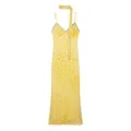 Elegante vestido maxi amarillo de lunares con una bufanda fina a juego elegante. - XS / Vestidos / Amarillo