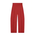 Vista frontal de unos pantalones globo rojo vibrante de talle alto con elegantes pliegues - XS / Bottoms / Burdeos