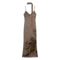 Detailed view of a vintage slim-fit polka dot slip dress with a unique tie-dye effect - XS / Dresses / Coffee