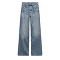 Premium high waist long straight leg denim jeans in a classic vintage blue wash detail - XS / Bottoms / Blue