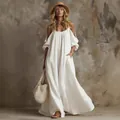 Elegant white off-shoulder maxi dress with pockets for a summer casual and chic style - S / Dresses / White