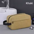 Borsa da toilette minimalista in tela kaki per uomo, borsa da viaggio, 25x11,5x14cm - Rinforzato/Spessorato / Kaki