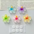 Detailed view of colorful glossy resin 5-petal flower charms with adhesive backing dots. - Adhesive Set / Without Header Card / Glossy Sun Flower Non-marking Full Set (Without Card Header)