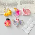 Close-up of colorful cartoon resin insect charms with adhesive dots for DIY crafts - 5 Pieces / Luminous Insects Traceless Set (No Card)