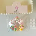 Detailed view of DIY resin rabbit and flower charms set with adhesive dots and packaging header - Rabbit And Flower Set (Without Header Card) / Set of 6