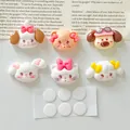 Lot de 6 charms d'animaux en résine DIY avec pastilles adhésives pour barrettes - Tête d'Animal avec Adhésif sans Traces / 6个装(无卡头)