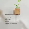 Detailed view showing dimensions of minimalist beech wood hydroponic glass vase - L / With Glass Tube / Beech Color
