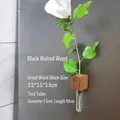 Close-up of a black walnut wood block holding a glass test tube vase with a fresh flower - S / With Glass Tube / Black Walnut Wood Color