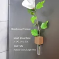 Close-up of small beech wood block vase with glass test tube and white flower - S / With Glass Tube / Beech Color
