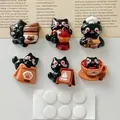 Cute 3D resin cartoon coffee cat figurines with white adhesive pads for DIY decor - Residue-free Adhesive / 6个装(无卡头) / Coffee Black Cat