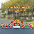 Set of mini cartoon God of Wealth car dashboard ornaments in vibrant red and gold colors - Wealth 7-Piece Set (1 Big + 6 Small)