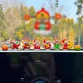 Set of six cute God of Wealth figurines as car dashboard decorations - Wealth Family Set (1 Big + 6 Small + 2 Oranges)