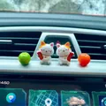 Cute miniature lucky cat Maneki-neko car dashboard ornaments set displayed on vent - 2 Cats Plus 2 Whole Tangerines Set