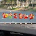 Set of 6 cute cartoon God of Wealth car dashboard ornaments with spring bobblehead design - 6-Piece Fortune Set (Nodding Caishen)
