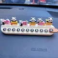 Detailed view of a cute panda-themed car temporary parking phone number plate on a dashboard - Set of 6 Blessing Pandas / Beige