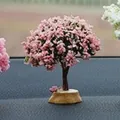 Pink artificial cherry blossom tree car dashboard ornament with wooden base for interior - Pink Green Tree