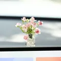 Mini vase de fleurs roses artificielles pour tableau de bord voiture déco - Avec Colle Sans Trace / Fleurs de Pêcher Roses