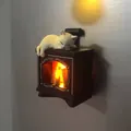 Calamita da frigo 3D a camino creativa con gatto addormentato e luce LED a bagliore. - Calamita Frigo Gatto Camino
