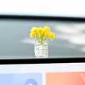 Small car dashboard ornament with yellow artificial flowers in a clear glass bottle - With Traceless Glue / Yellow Baby's Breath Flowers