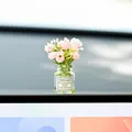 Miniature car dashboard flower vase ornament with pink blossoms and glass bottle - Pink Flower