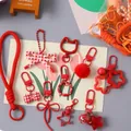 DIY cute red keychain accessory set with bows, stars, and furry balls for bags - Colorful Bag Pendant / 10 Pieces/Pack / Red