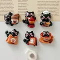 Detailed view of cute resin black cat coffee theme refrigerator magnets for DIY crafts. - Magnetic / 6个装(无卡头) / Coffee Black Cat
