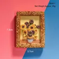 Macro detail of 3D miniature sunflower oil painting resin vintage frame fridge magnet - Sunflower