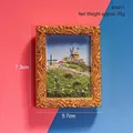 Hand-painted 3D resin fridge magnet featuring a vintage windmill landscape in a gold frame - Windmill