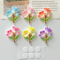 Lot de fleurs en résine colorées avec feuilles vertes et pastilles adhésives pour DIY - Style Adhésif Sans Trace (Sans En-tête) / Lot de 6