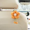 Cute orange plush flower car seat back hook for interior decoration and organization - Yellow Pumpkin Flower (Black Hook)
