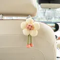 Cute plush flower-shaped car seat back hook in cream and green for interior storage - Beige Pumpkin Flower (Black Hook)