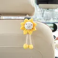 Cute yellow plush sunflower car seat back hook for interior storage and decoration - Yellow Smile Face (Black Hook)