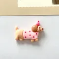 Cute resin dachshund charm with pink polka dot outfit and party hat for DIY crafts - Dachshund - Polka Dot Clothes