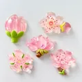 Set mit 5 kunstvollen rosa Pfirsichblüten-Kühlschrankmagneten aus Harz für Deko - Durchscheinende Große Blüte