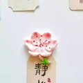 Pink peach blossom shaped refrigerator magnet on a minimalist decorative display card - Blooming Flower with Branch / 5.3x5.2cm
