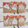 Set mit 6 Weihnachts-Kraftpapiertüten mit weißem lasergeschnittenem festlichem Anhänger - Stil 001 / 24er Set