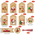 Juego de etiquetas navideñas de papel kraft con diversos diseños y cordel - Estilo SD6009 / 50 Unidades/Paquete (Incluyendo 50 Cuerdas de Algodón Rojas y Blancas)