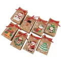 Weihnachts-Geschenktüten aus Kraftpapier mit Schneeflockenmuster und roten Schleifen - Stil 005 / 24er Set