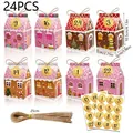 Set mit 24 Weihnachts Lebkuchenhaus Süßigkeitenboxen mit Aufklebern und Schnur - S879 Weihnachtshaus-Stil / 24er Set