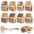 24-teiliges Weihnachts-Lebkuchenhaus-Set aus Kraftpapier mit Schneeflocken-Anhängern und Seil - S895 Sortierter Stil (8 Muster) / 24er Set