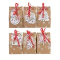 6er-Set Weihnachts-Geschenktüten aus Kraftpapier mit lasergeschnittenen Karten und Bändern - Stil 002 / 24er Set