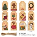 48PCS Christmas kraft paper gift tags with 50 jute twines for holiday decor - S587 Style / 48 Tags + 50 Jute Ropes