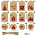 Set of 48 Christmas kraft paper gift tags with red buffalo plaid patterns and jute twine. - S889 Style / 48 Tags + 50 Jute Ropes