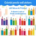 Detailed view of 9 sheets colorful pencil wall stickers set 22x30cm for classroom decor - Multicolor Pencil Style Set (HY-149 Set of 9)
