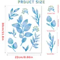 Detailed dimension chart for watercolor blue leaf wall stickers showing 30x22cm sheet size - HY-122B / 10 Sheets Set / Blue Plants