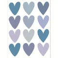 Close-up detail of self-adhesive heart stickers in various soft blue and purple shades - 12-Piece Set / Cold Tone Hearts