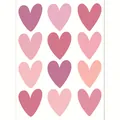 Detail of colorful pink and rose heart-shaped wall stickers on white adhesive sheet - 12-Piece Set / Pink Series Heart